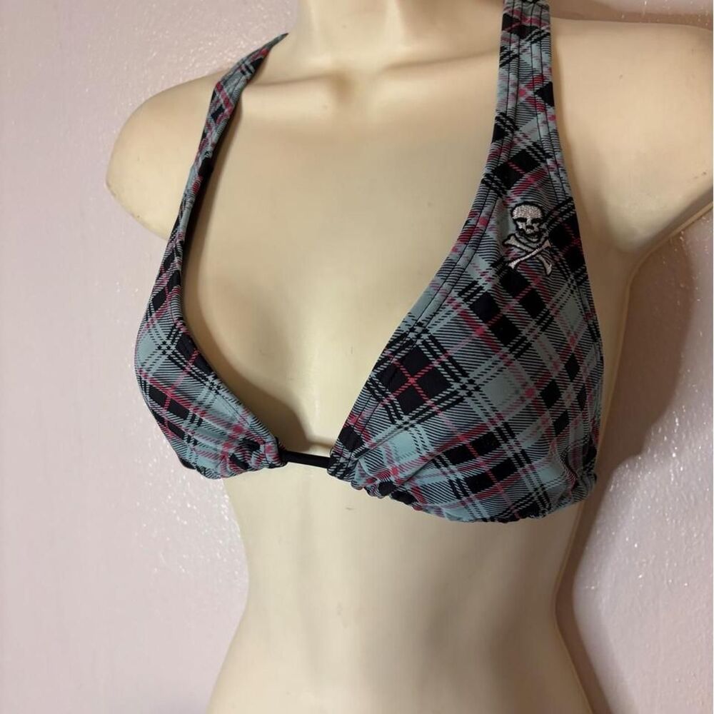 Vintage Y2K Plaid Skull Crossbones Bikini Top